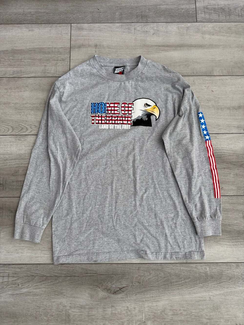 Y2K Vintage 2001 Top Heavy Long Sleeve T-Shirt Size L Gray Eagle Land Of The Fre